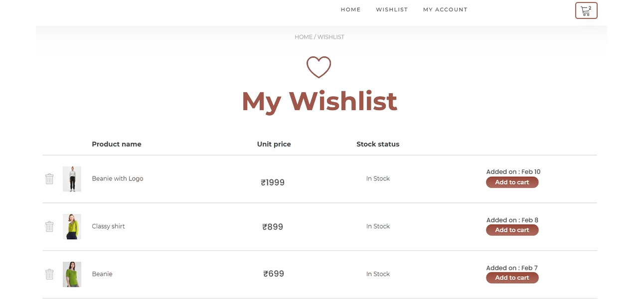 Wishlist And Shopping Cart